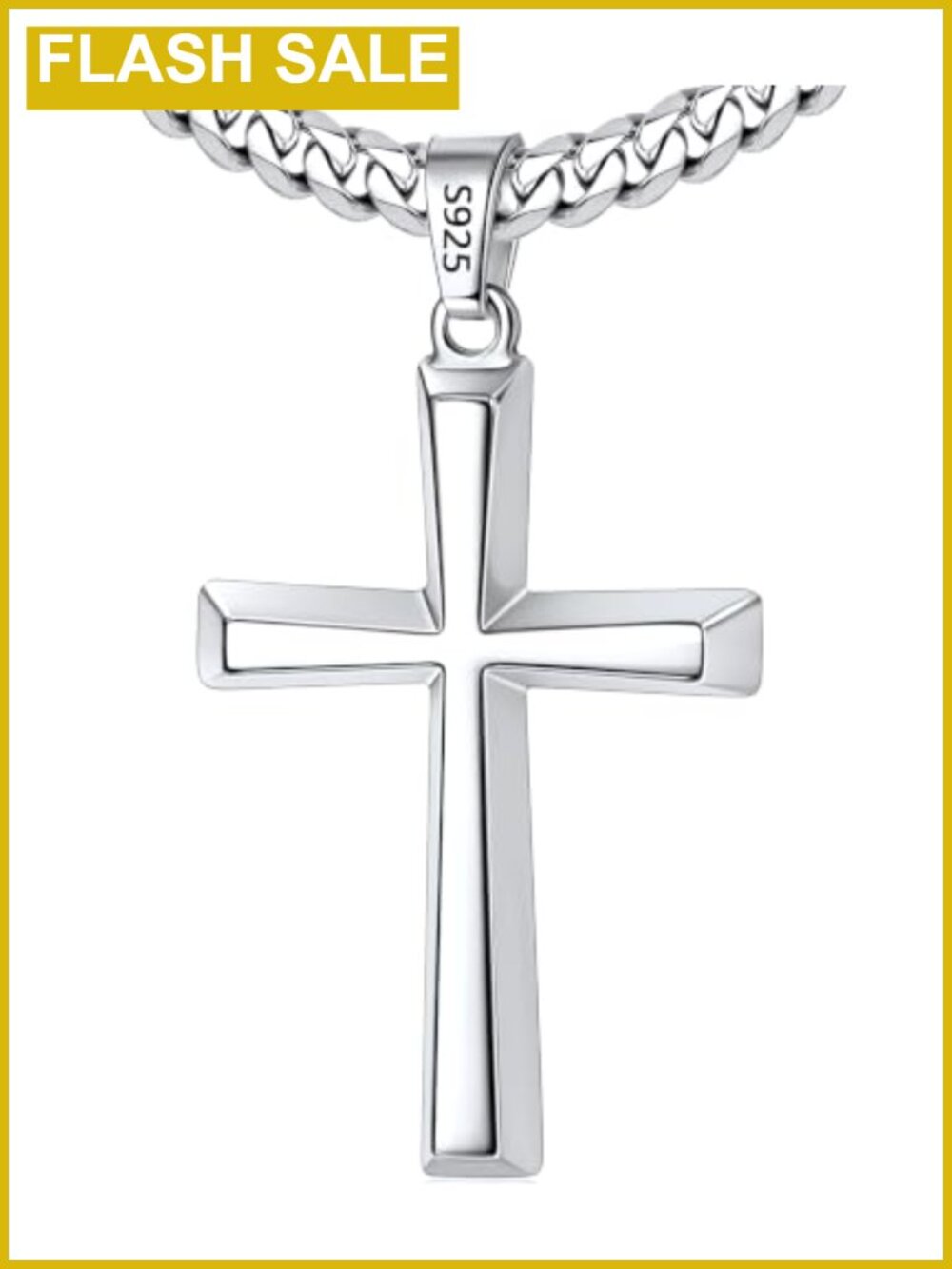 5mm 925 Sterling Silver Cross Necklace Men Cuban Chain 18 In
